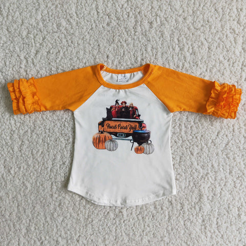6 A3-17 girl halloween pumpkin truck top tshirt-promotion 2023.10.4