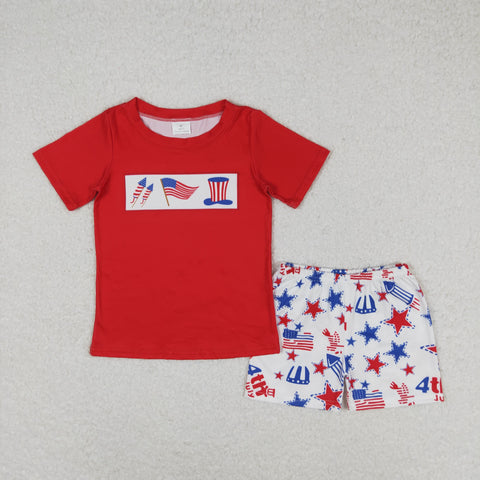 BSSO0726 RTS baby boy clothes embroidery 4th of July patriotic toddler boy summer outfits