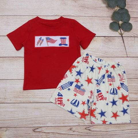 BSSO0726 RTS baby boy clothes embroidery 4th of July patriotic toddler boy summer outfits 1