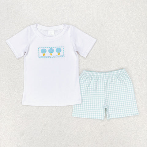 BSSO0784 RTS baby boy clothes embroidery hot air balloon toddler boy summer outfits 3-6M to 7-8T 1