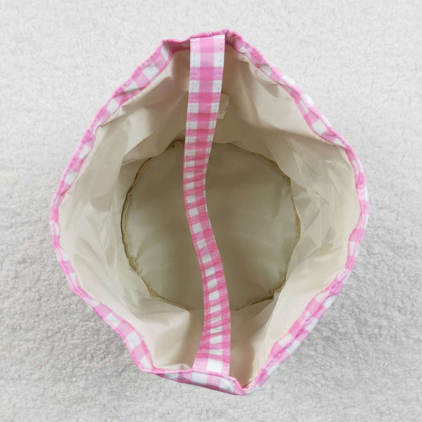 BA0160 bunny bag pink plaid easter bag basket