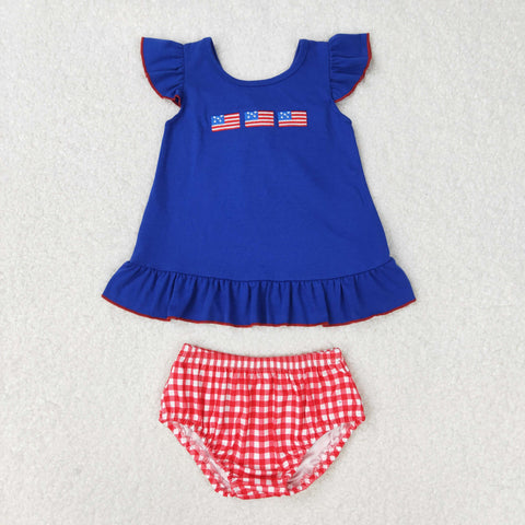 GBO0311 RTS baby clothes embroidery flag star july 4th bummies set patriotic clothes