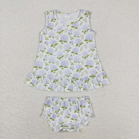 GBO0342 RTS baby girl clothes blue flower girl summer bummies sets