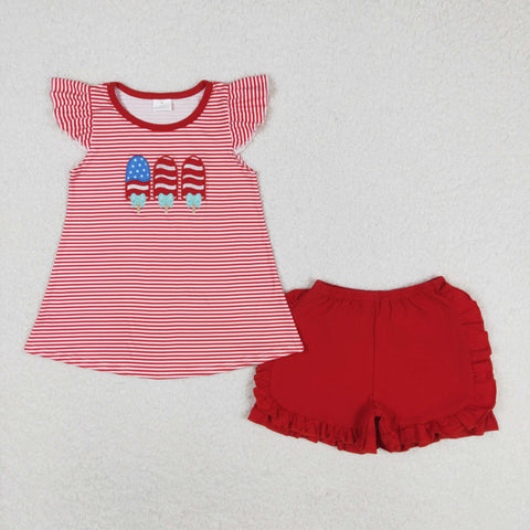 GSSO0759 RTS baby girl clothes emboirdery popsicle 4th of July patriotic  toddler girl summer outfits