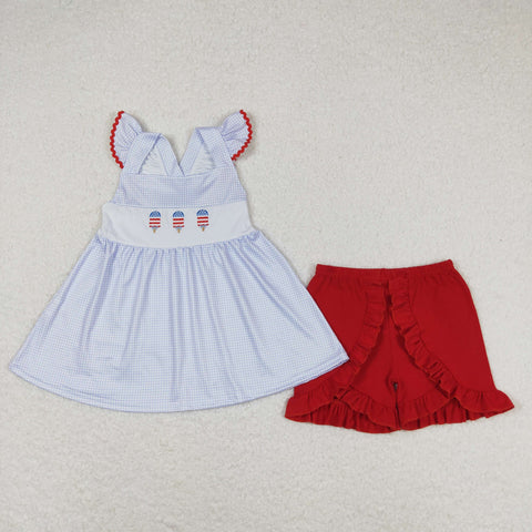 GSSO0798 RTS baby girl clothes emboirdery 4th of July patriotic toddler girl summer outfits