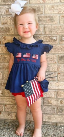 GSSO0805 RTS baby girl clothes embroidery 4th of July patriotic toddler girl summer outfits 1