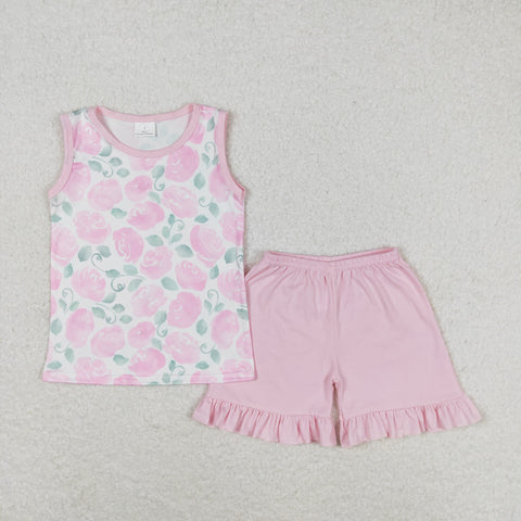 GSSO0975 RTS baby girl clothes pink rose toddler girl summer outfit 1
