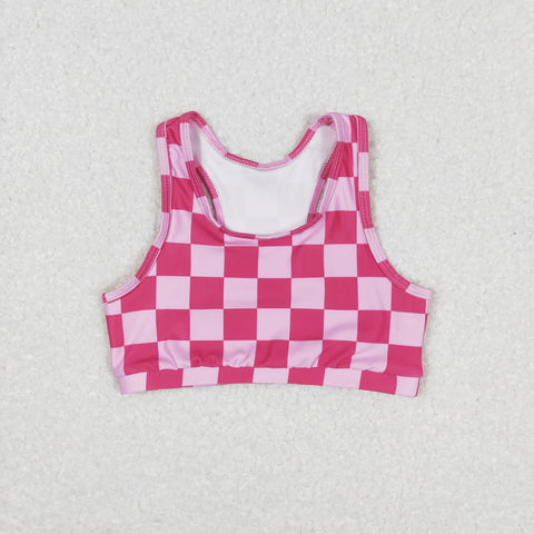 GT0521 RTS baby girl clothes pink plaid  toddler girl summer outfit swim suit bathing suit beach wear swim top