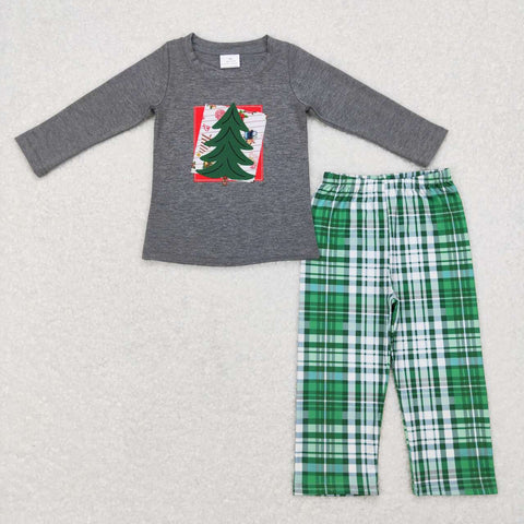 BLP0351 toddler boy clothes tree embroidery boy christmas set 1