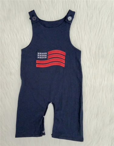 boy clothes navy flag embrodery  july 4th patriotic romper