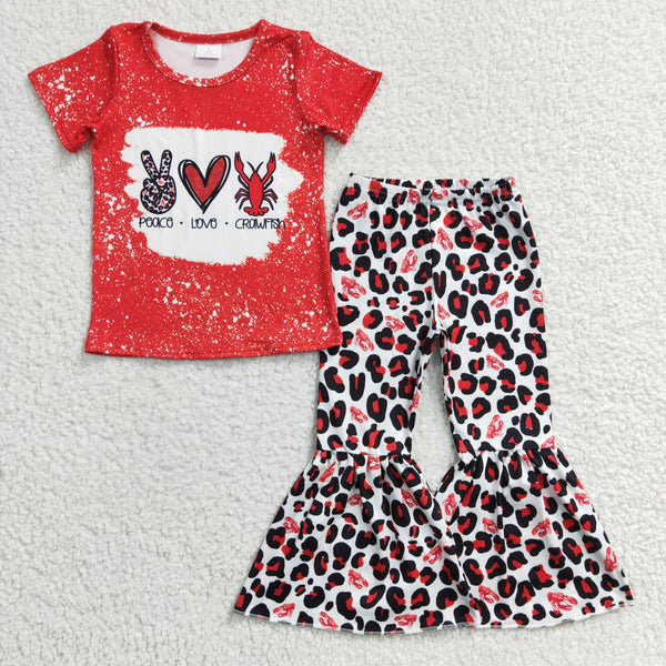 GSPO0432 baby girl clothes red crawfish outfits bells set bell bottom outfit